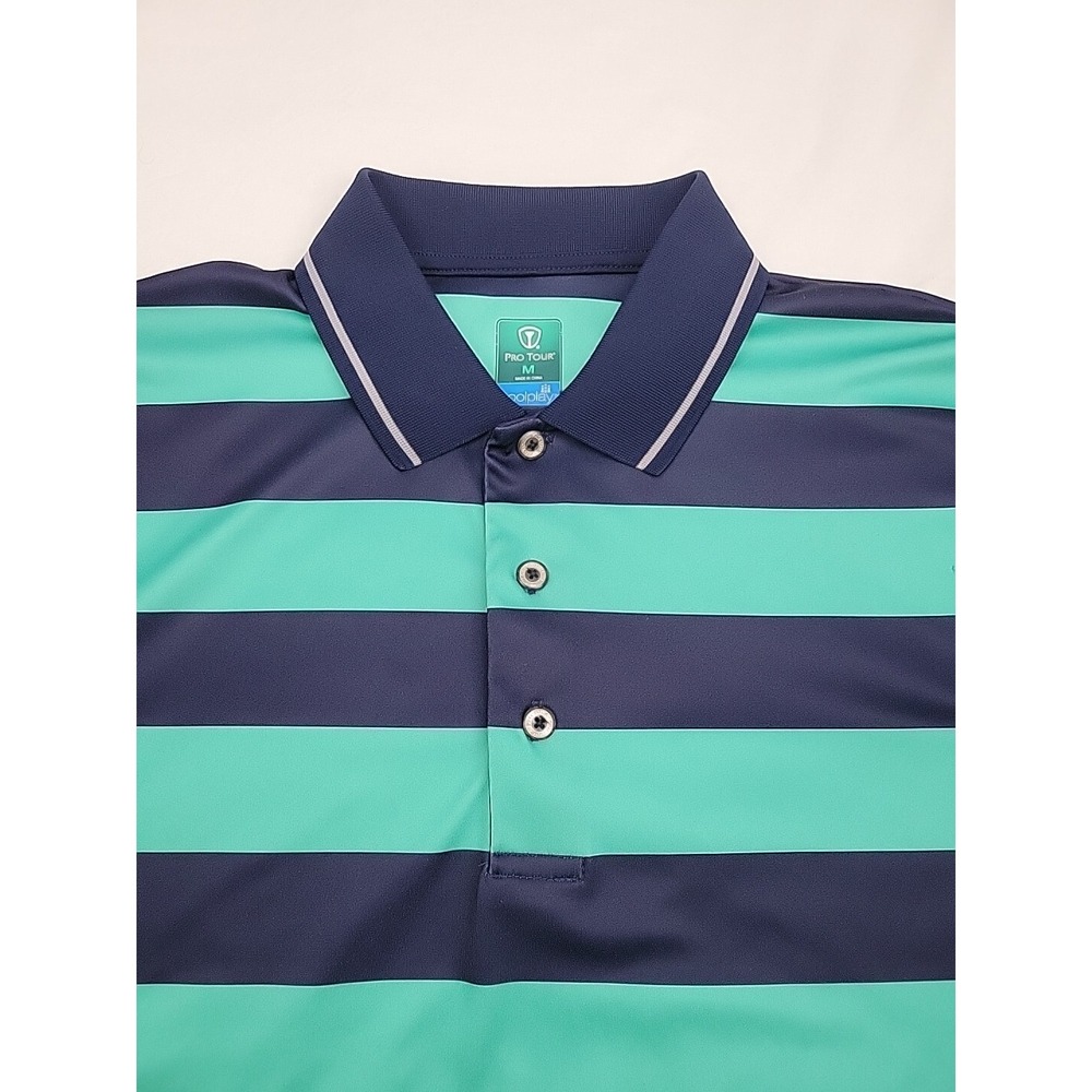 Pro Tour CoolPlay Stripes Golf Polo Shirt Men's Medium M Short Sleeve Blue teal